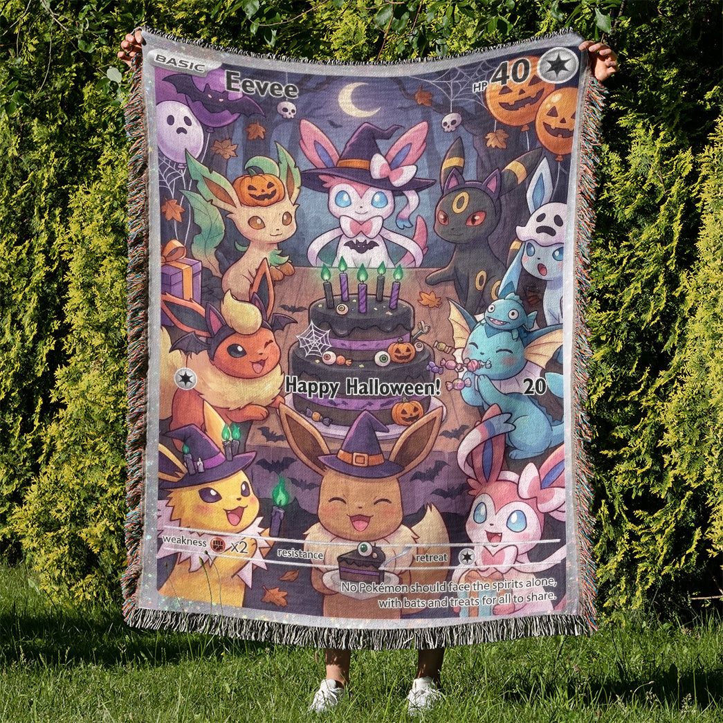PKM Eevee Evolution Happy Halloween Custom Woven Blanket