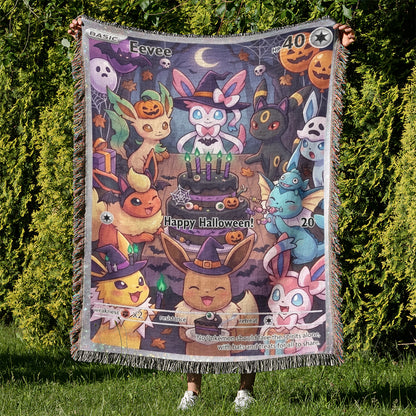 PKM Eevee Evolution Happy Halloween Custom Woven Blanket