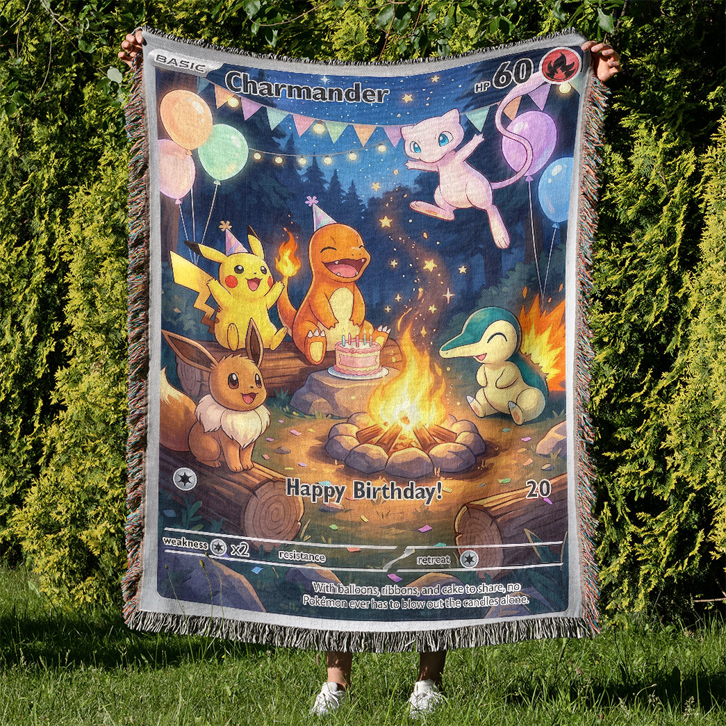 PKM Charmander Birthday Gift Custom Woven Blanket