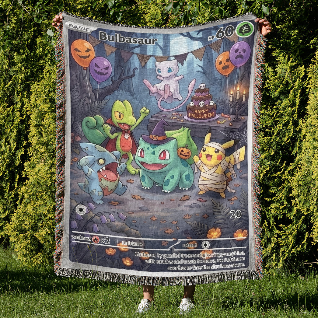 PKM Bulbasaur Happy Halloween Custom Woven Blanket