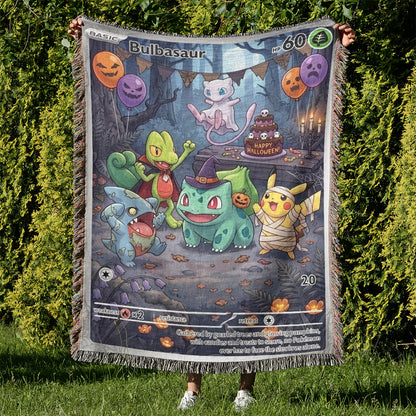 PKM Bulbasaur Happy Halloween Custom Woven Blanket