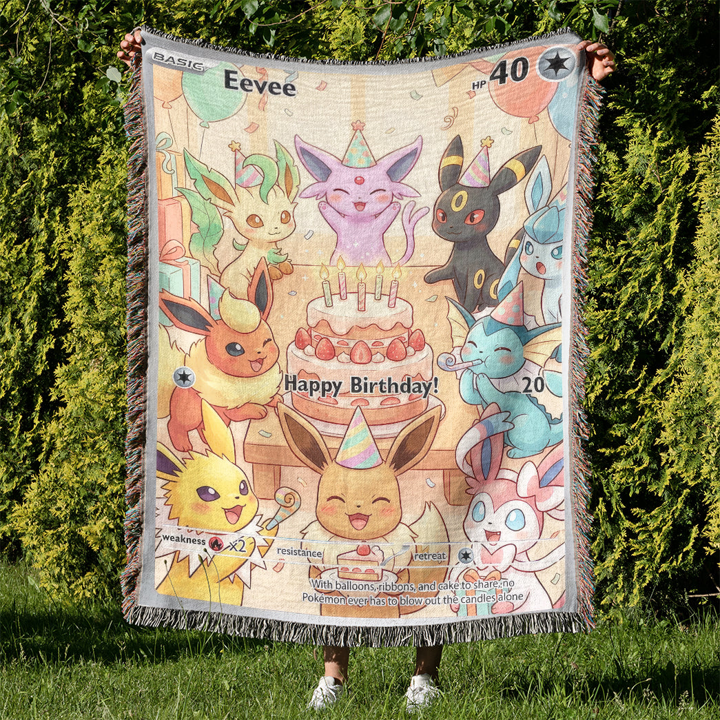 PKM Eevee Birthday Custom Woven Blanket