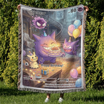 PKM Gengar Birthday Gift Custom Woven Blanket