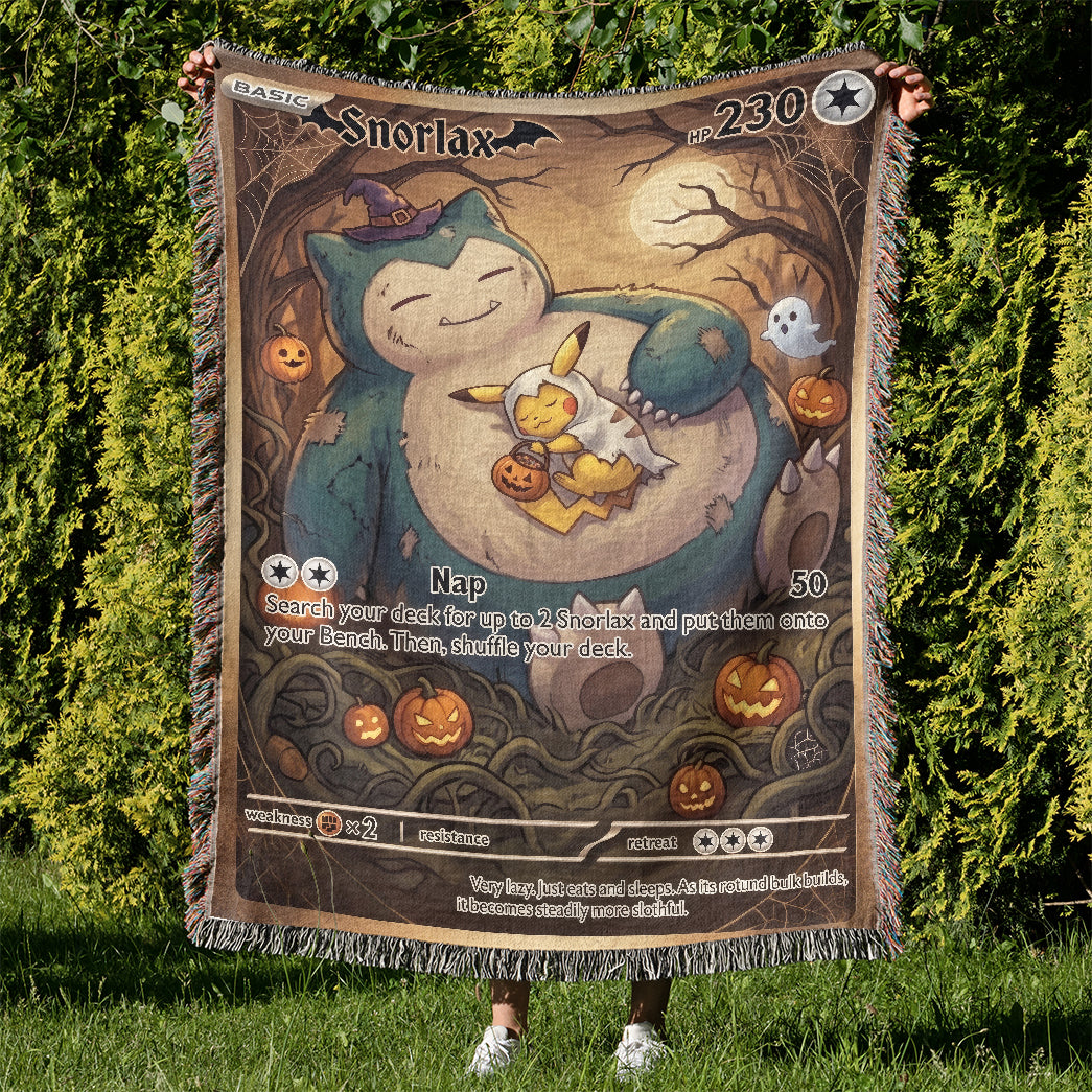 PKM Snorlax And Pikachu Halloween Custom Woven Blanket
