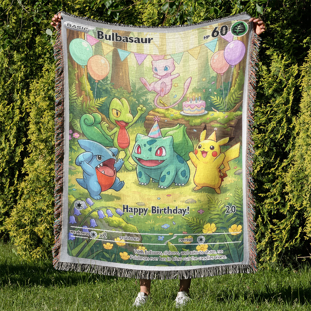 PKM Bulbasaur Birthday Gift Custom Woven Blanket