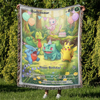 PKM Bulbasaur Birthday Gift Custom Woven Blanket