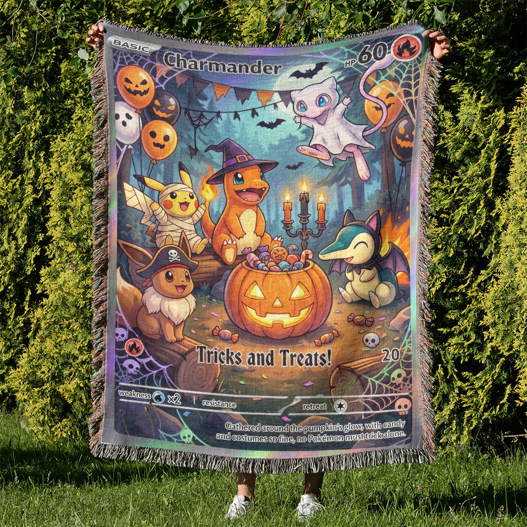 PKM Charmander Trick Or Treat Custom Woven Blanket