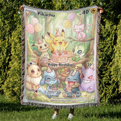 PKM Pikachu Birthday Gift Custom Woven Blanket