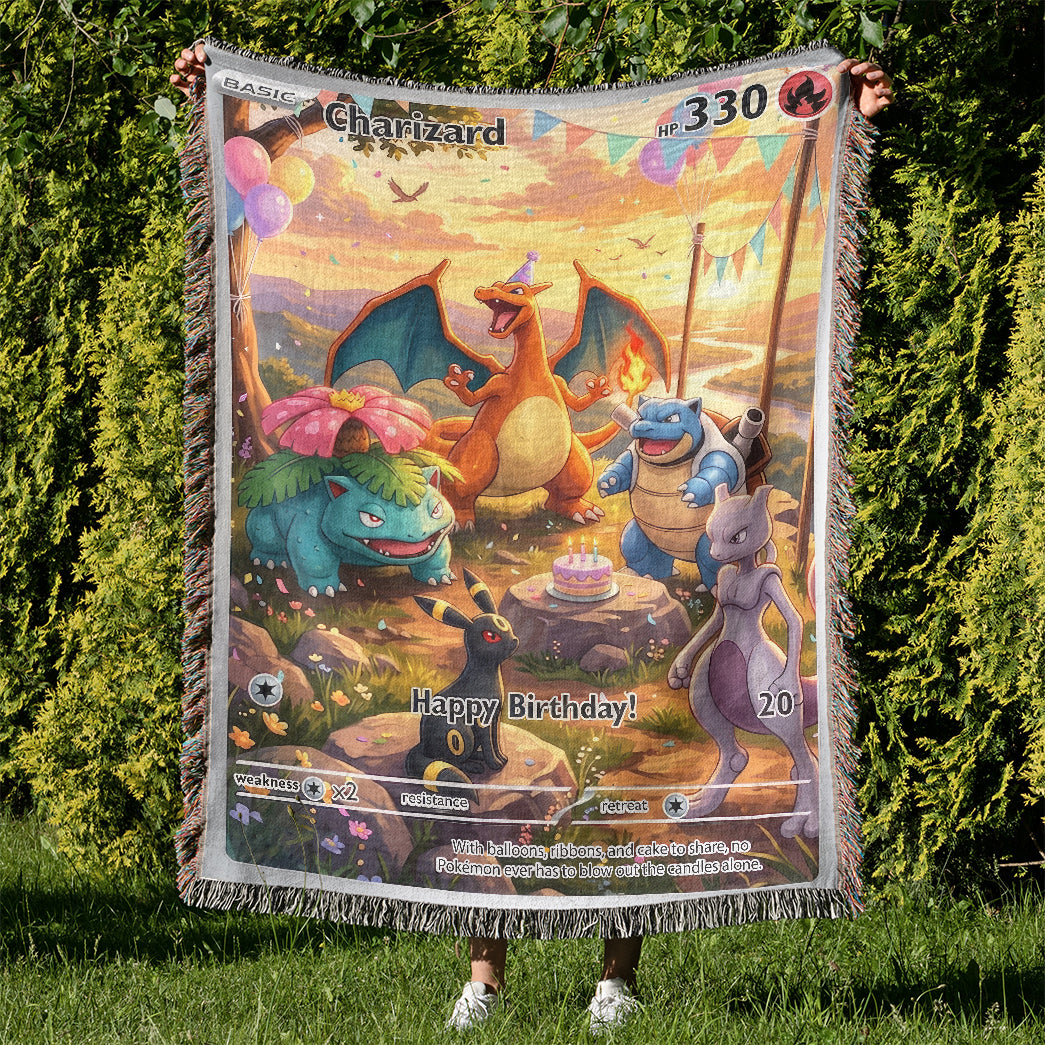 PKM Charizard Birthday Gift Custom Woven Blanket