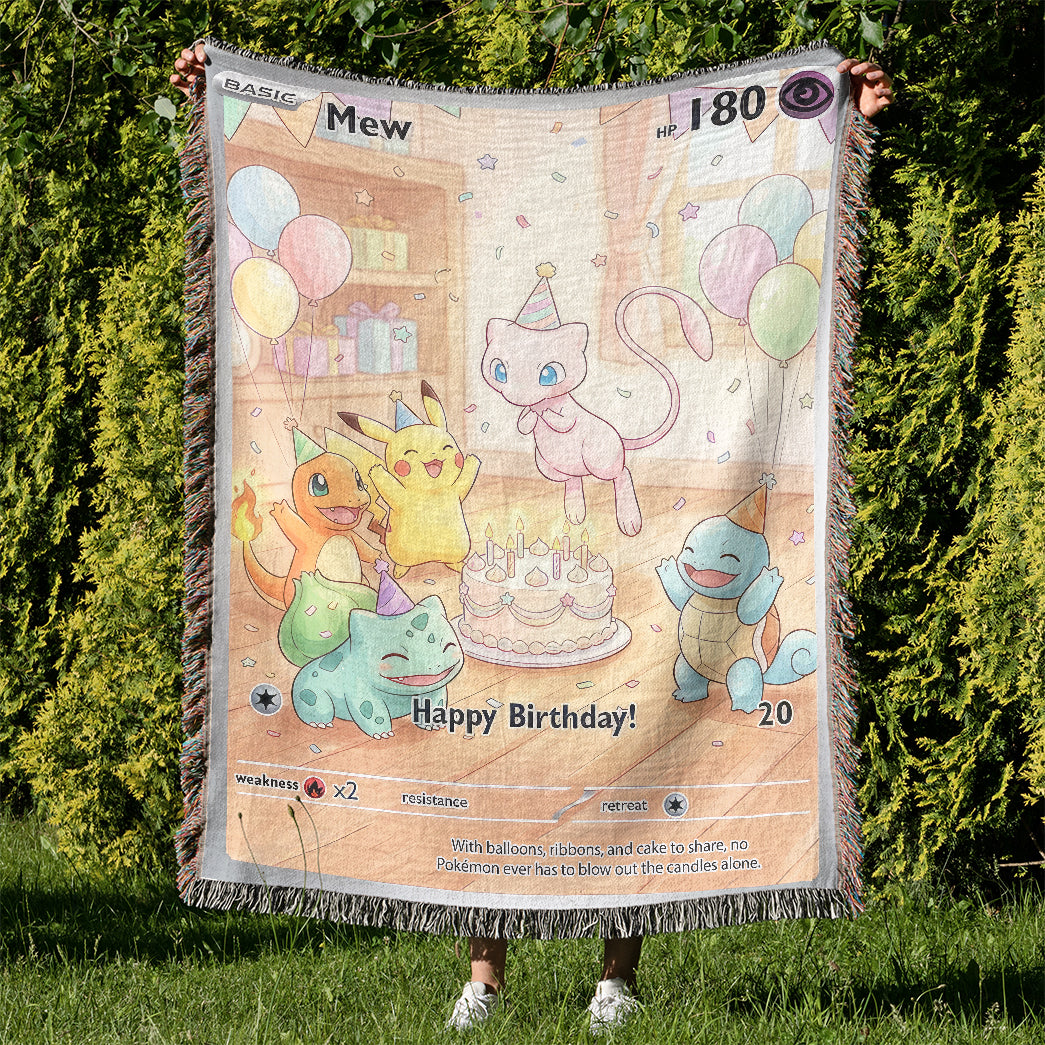 PKM Mew Birthday Gift Custom Woven Blanket