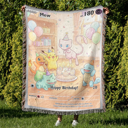 PKM Mew Birthday Gift Custom Woven Blanket