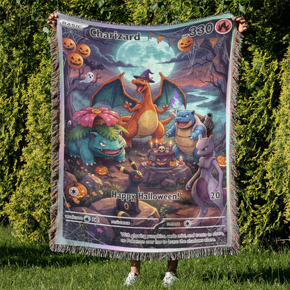 PKM Charizard Happy Halloween Custom Woven Blanket