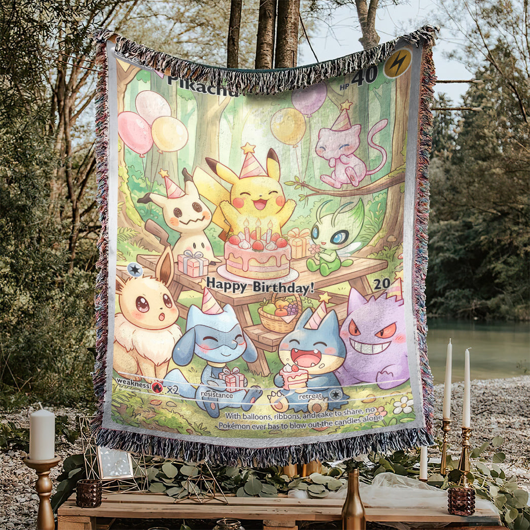 PKM Pikachu Birthday Gift Custom Woven Blanket