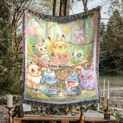 PKM Pikachu Birthday Gift Custom Woven Blanket