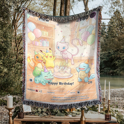 PKM Mew Birthday Gift Custom Woven Blanket