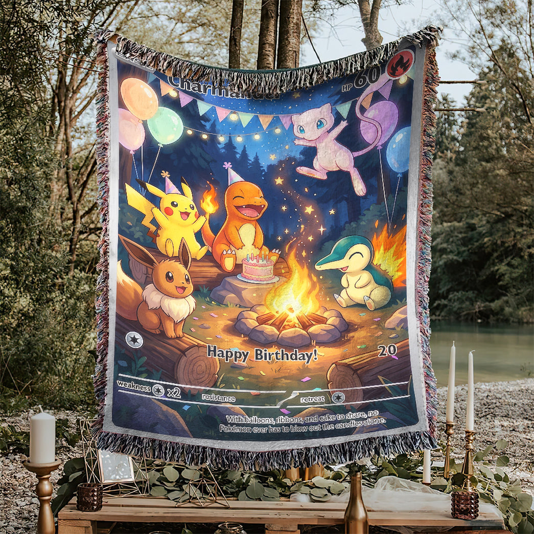 PKM Charmander Birthday Gift Custom Woven Blanket
