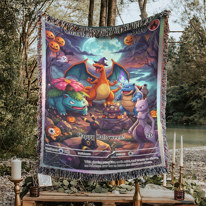 PKM Charizard Happy Halloween Custom Woven Blanket