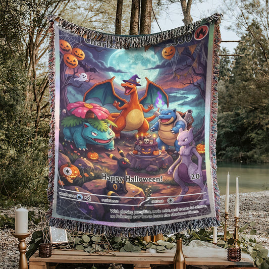 PKM Charizard Happy Halloween Custom Woven Blanket