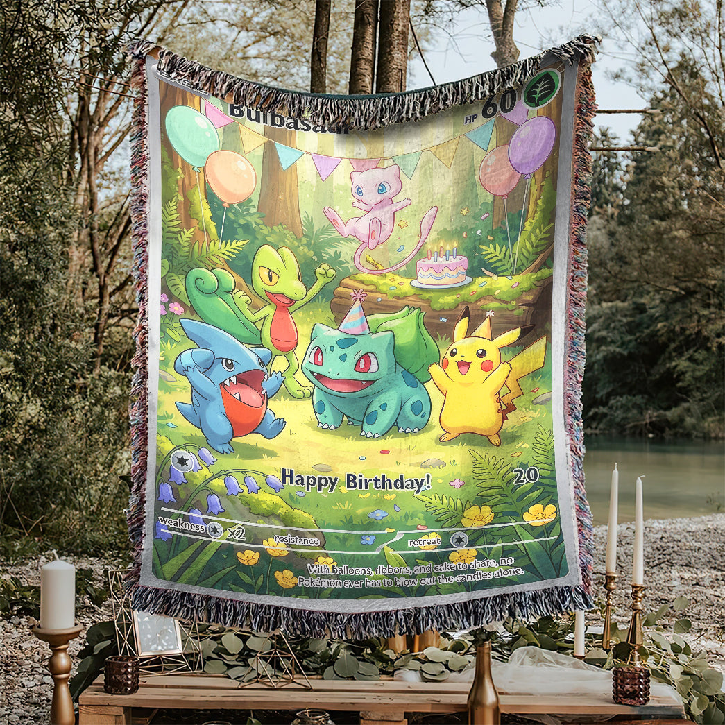 PKM Bulbasaur Birthday Gift Custom Woven Blanket