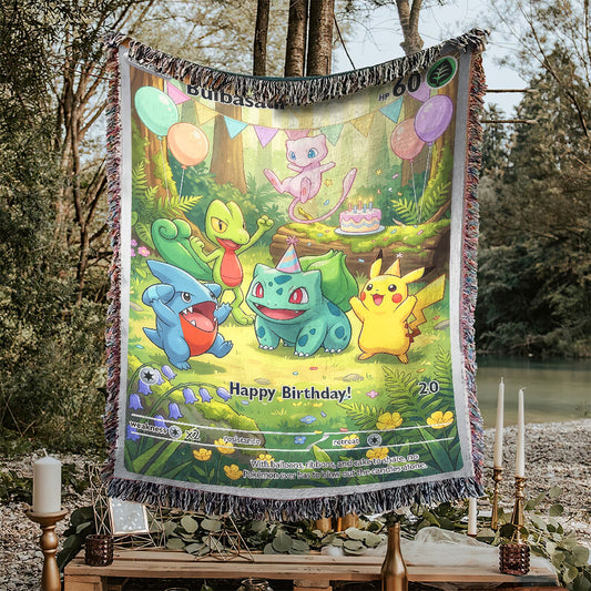 PKM Bulbasaur Birthday Gift Custom Woven Blanket