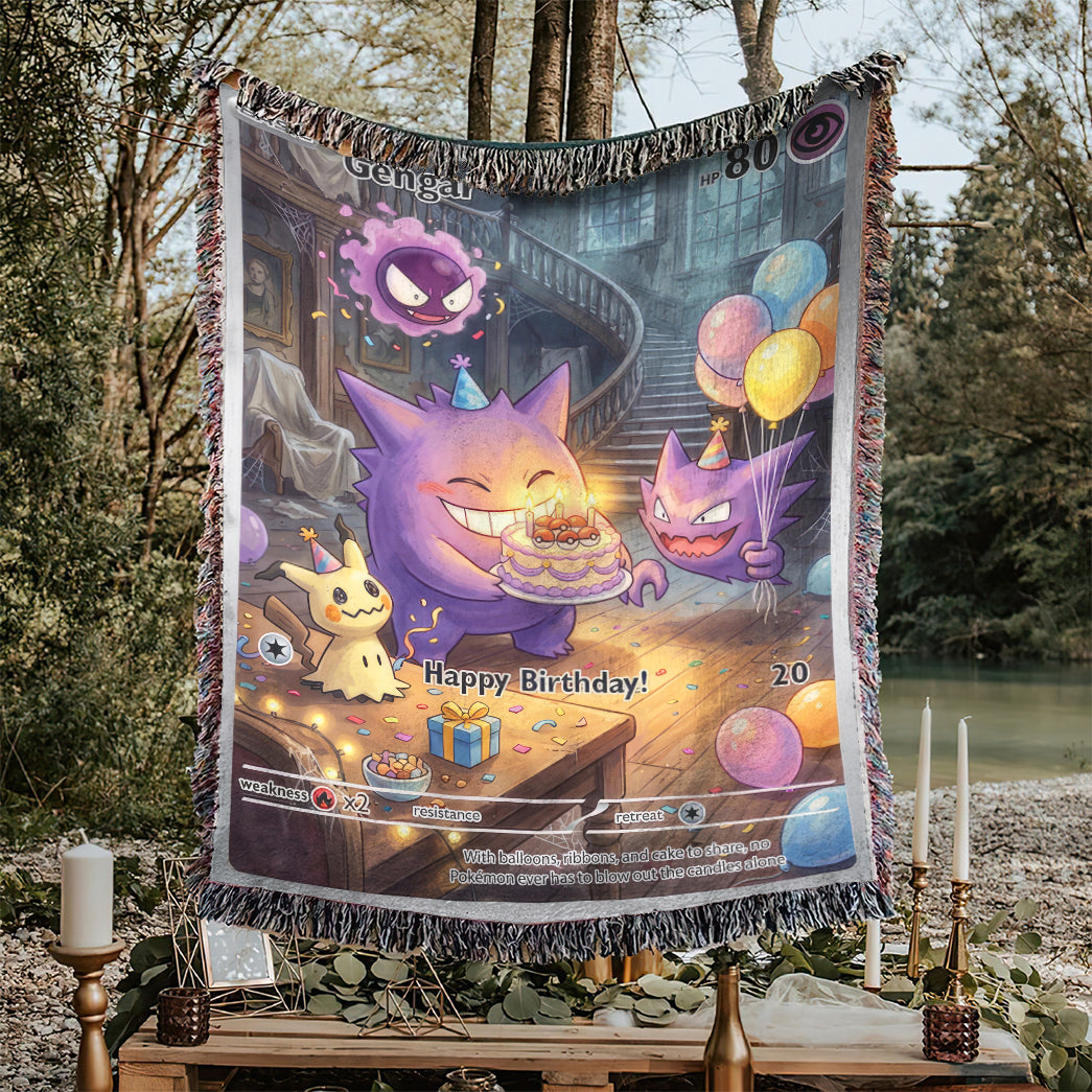 PKM Gengar Birthday Gift Custom Woven Blanket