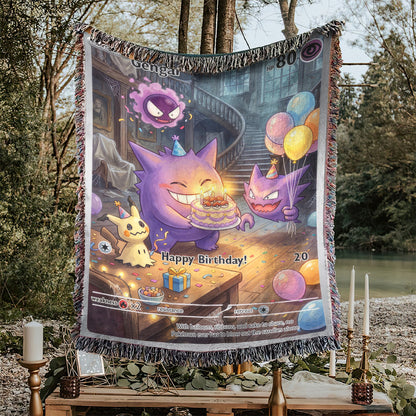 PKM Gengar Birthday Gift Custom Woven Blanket