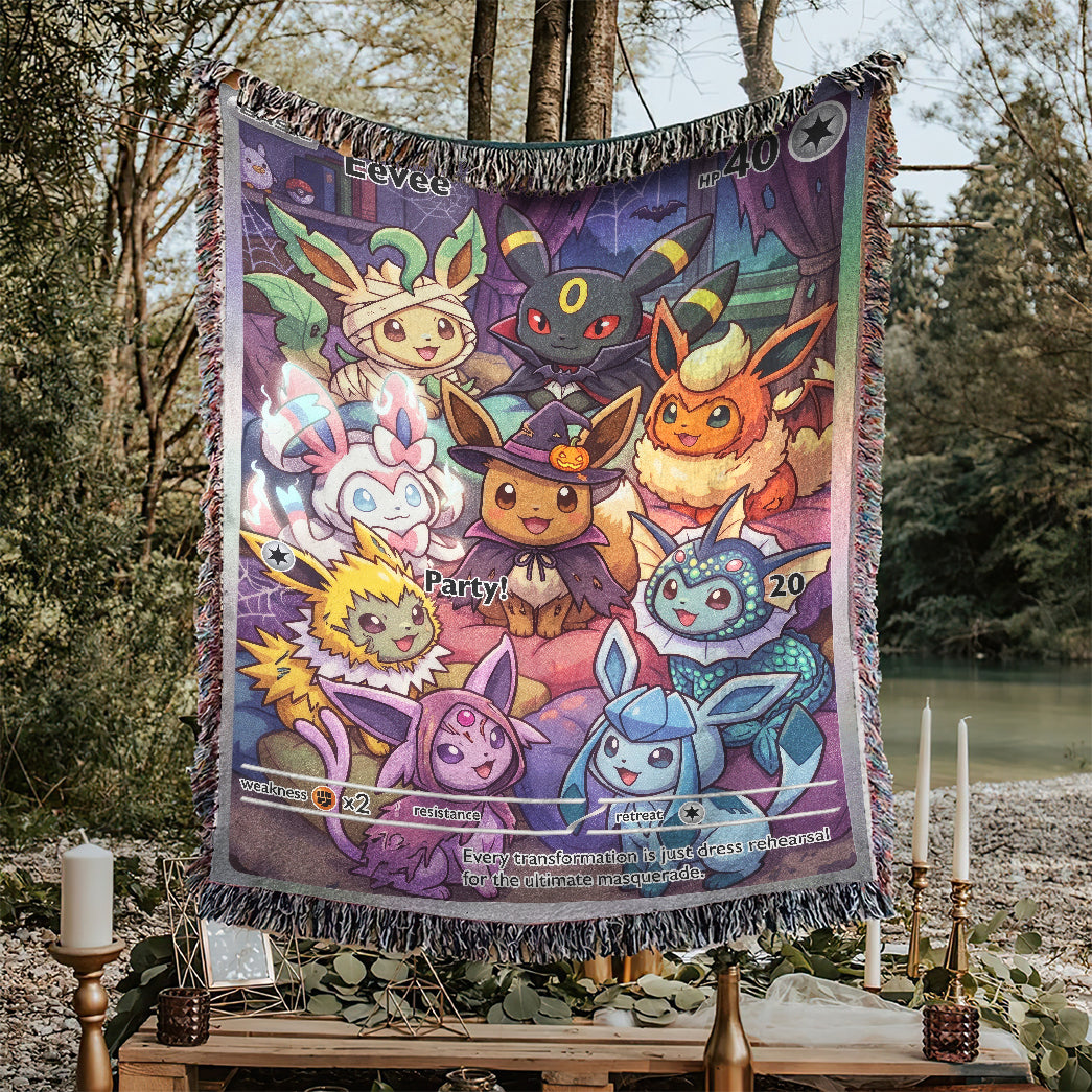 PKM Eevee Evolution Halloween Custom Woven Blanket