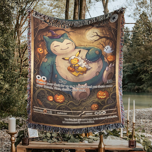PKM Snorlax And Pikachu Halloween Custom Woven Blanket