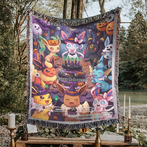 PKM Eevee Evolution Happy Halloween Custom Woven Blanket