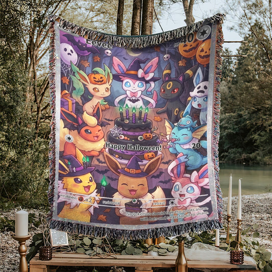 PKM Eevee Evolution Happy Halloween Custom Woven Blanket