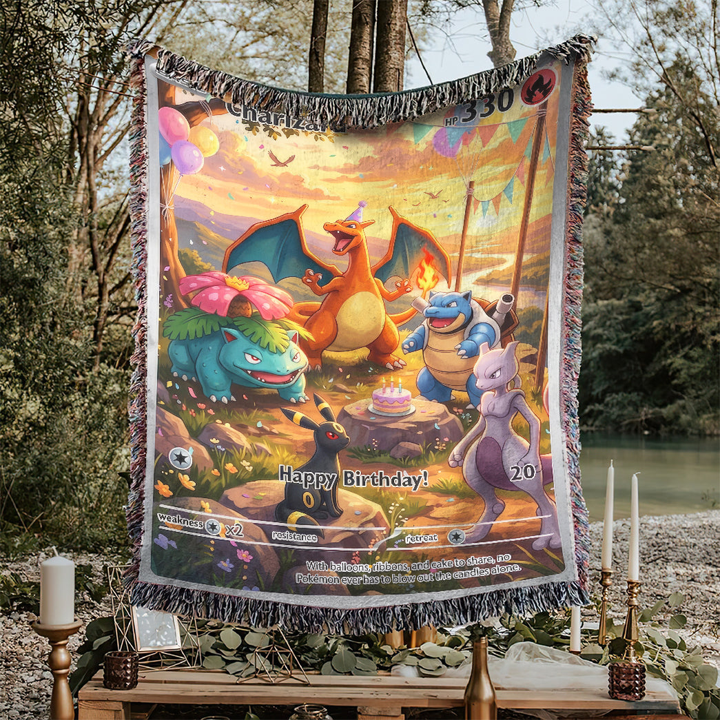 PKM Charizard Birthday Gift Custom Woven Blanket