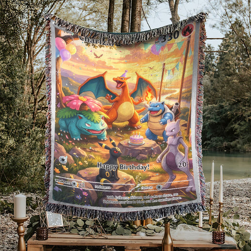 PKM Charizard Birthday Gift Custom Woven Blanket