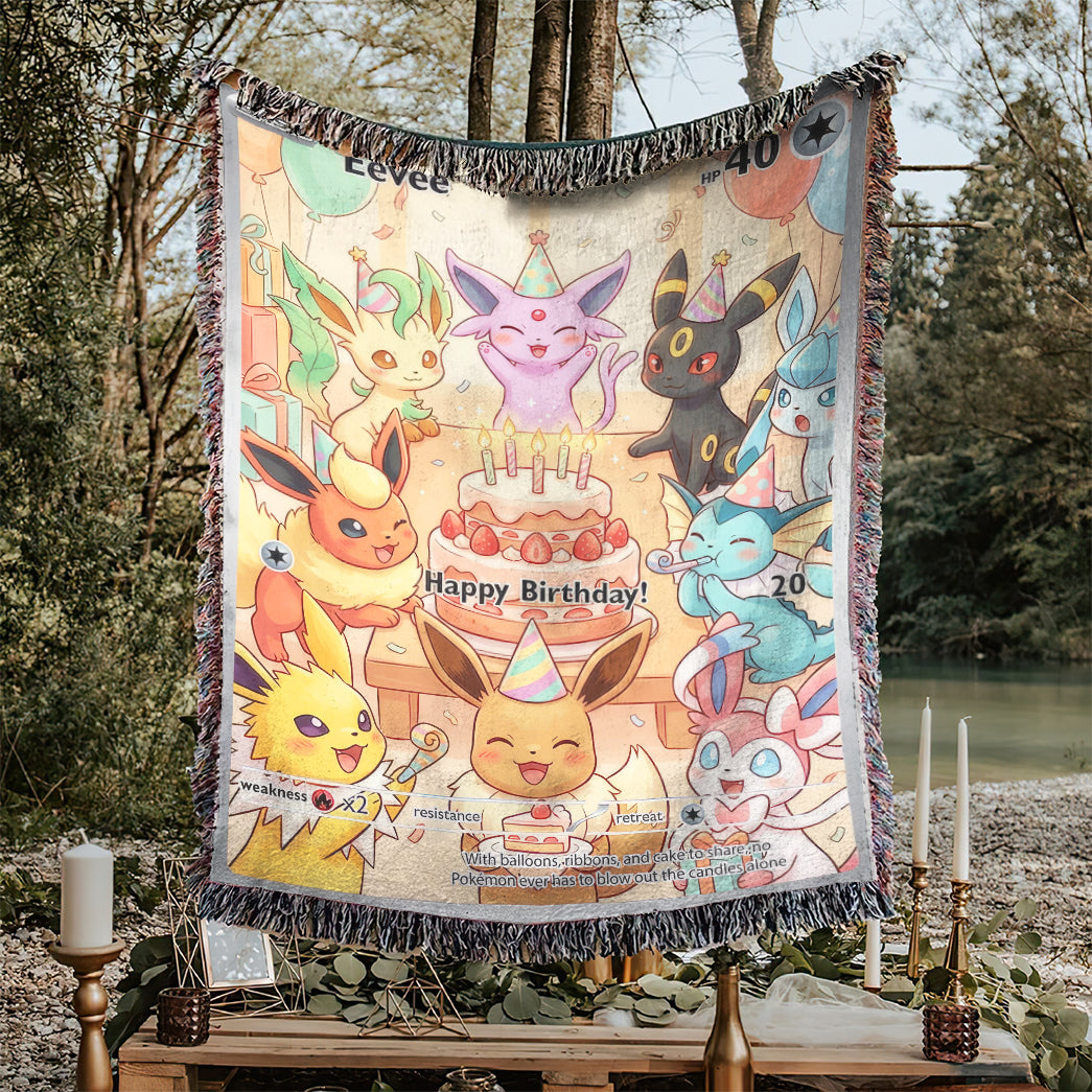 PKM Eevee Birthday Custom Woven Blanket