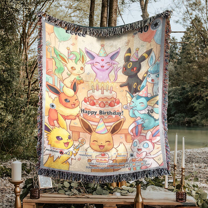 PKM Eevee Birthday Custom Woven Blanket