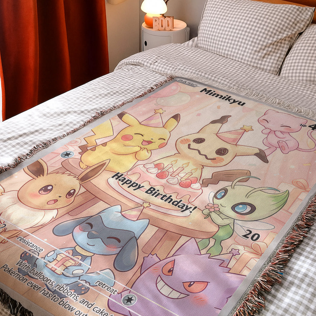 PKM Mimikyu Birthday Gift Custom Woven Blanket