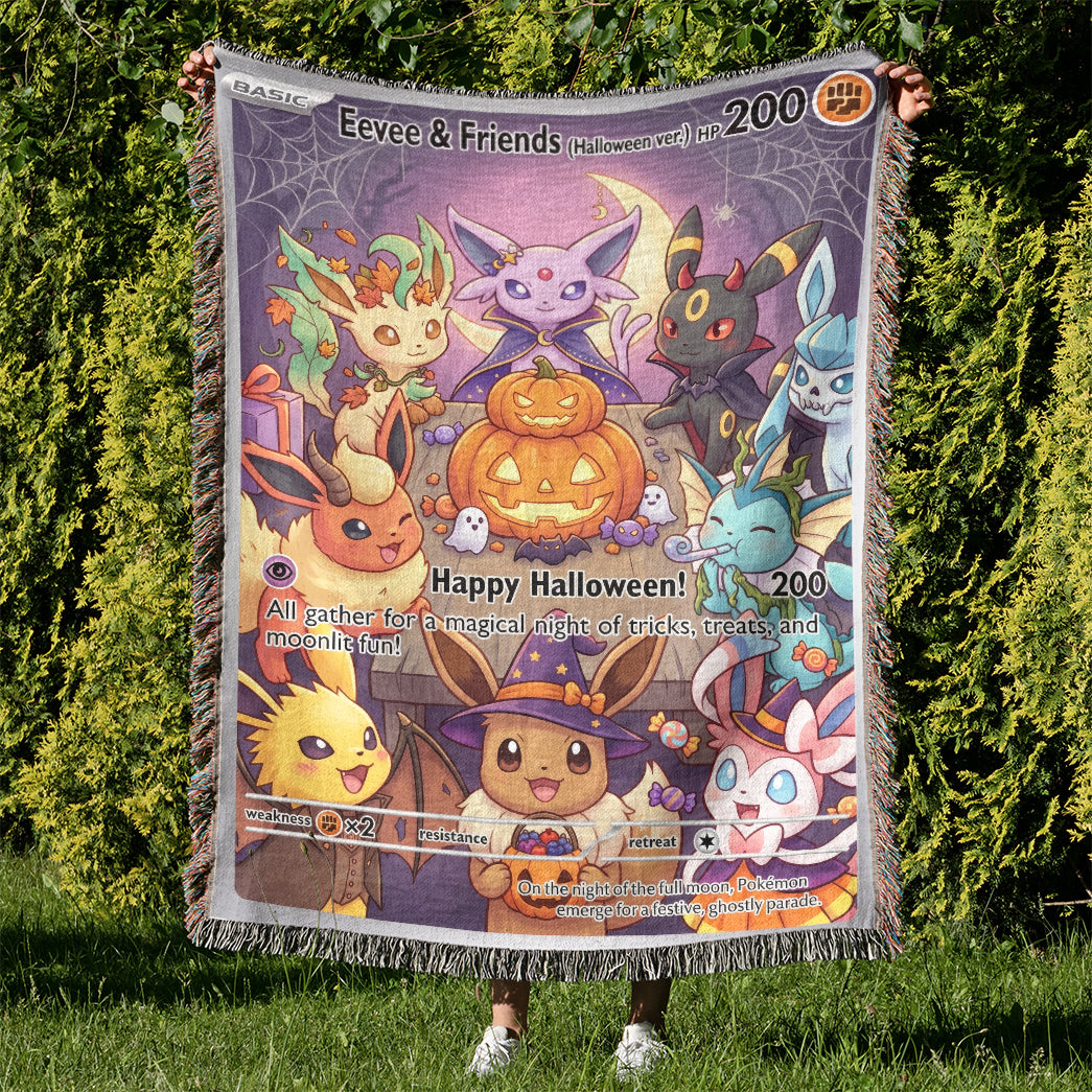PKM Eevee Evolution Happy Halloween Custom Woven Blanket