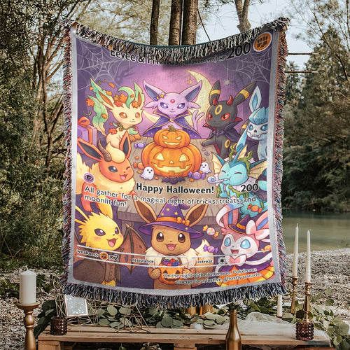 PKM Eevee Evolution Happy Halloween Custom Woven Blanket