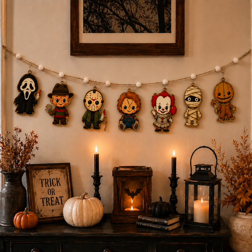 Personalized Halloween Character Wooden Garland