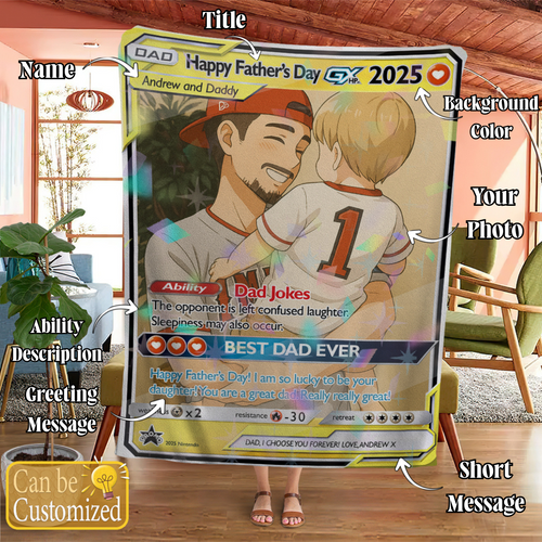 Personalized PKM Photo Art Best Dad Ever Blanket - Father's Day Edition