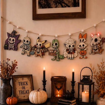 Halloween Personalized PKM Skeleton Wooden Garland
