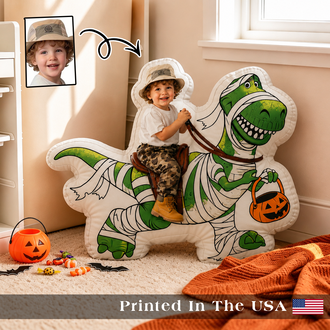 Personalized Dinosaur Rider Custom Face Plush Pillow
