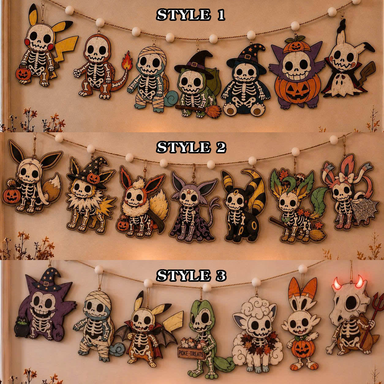 Halloween Personalized PKM Skeleton Wooden Garland
