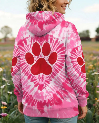 Pink Paw Swirl Tie Dye Cat Printed Hoodie Sweatshirt T-Shirt