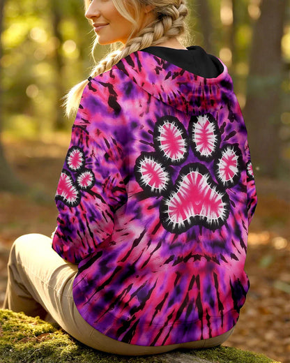 Pink Paw Galaxy Tie Dye Printed Hoodie Sweatshirt T-Shirt