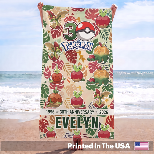Personalized Applin Evolution Custom Your Name 30th Anniversary Beach Towel