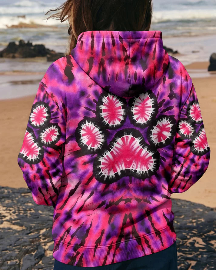 Pink Paw Galaxy Tie Dye Printed Hoodie Sweatshirt T-Shirt
