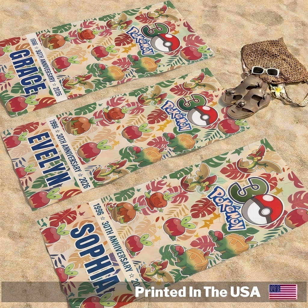 Personalized Applin Evolution Custom Your Name 30th Anniversary Beach Towel