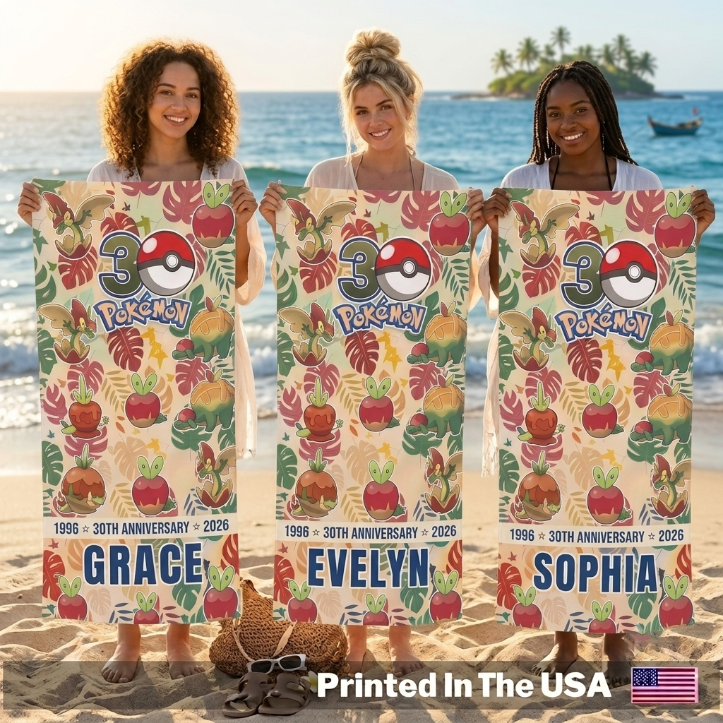 Personalized Applin Evolution Custom Your Name 30th Anniversary Beach Towel