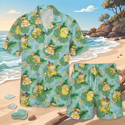 PKM Psyduck Hawaiian Shirt & Shorts