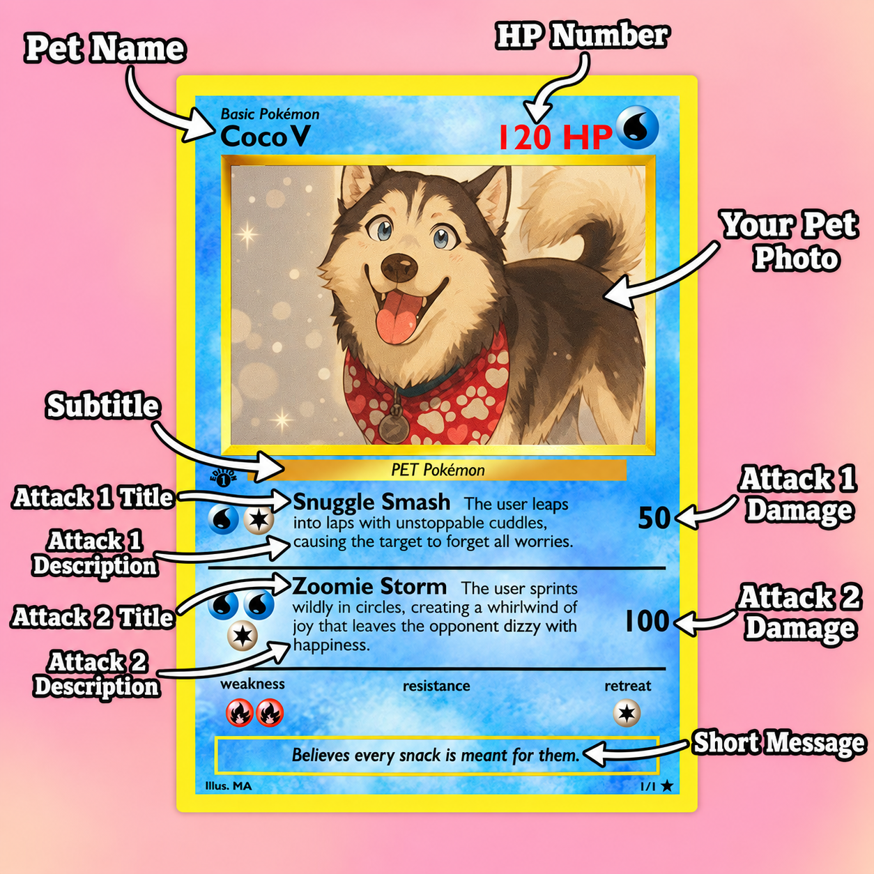Personalized Pet Dog Cat Trading Card Extended Art Fleece Blanket – Custom Photo, Name & Detail